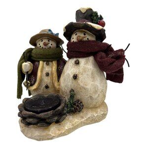 Snowman Figurine Tea Light Hats Scarves Rustic Winter Holiday Christmas Decor 6"